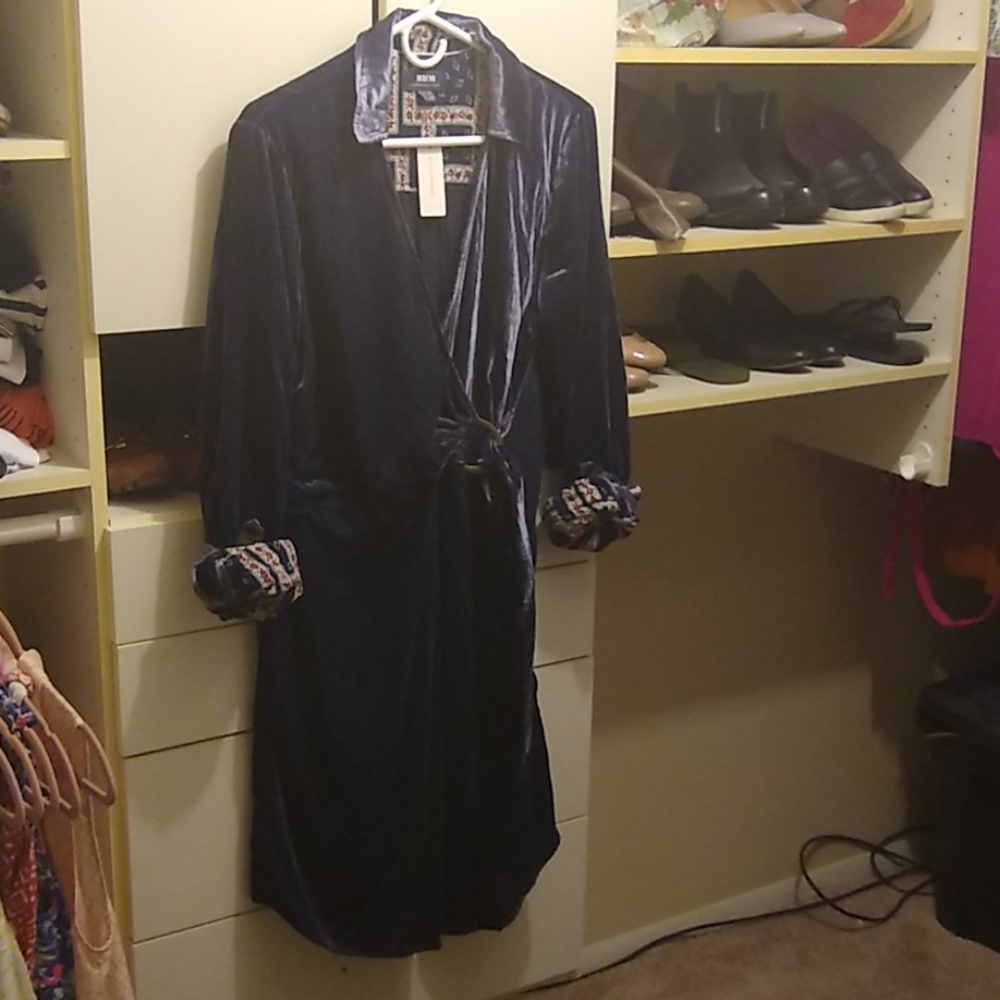 Anthro Maeve | NWT Velvet Blue Wrap Dress Size 14